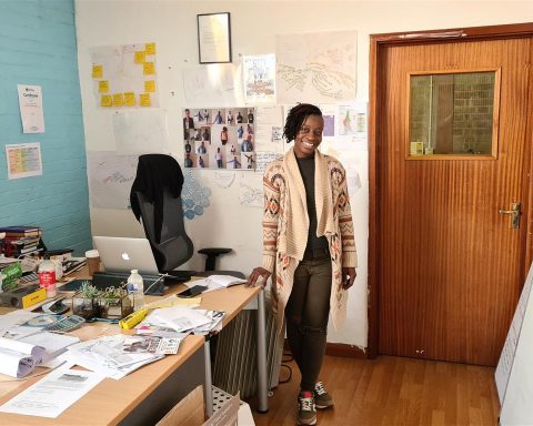 Amie Buhari in the office of the Hebe Foundation
